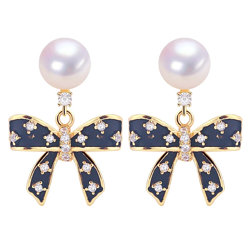2024 New 18K Gold Plated Bow Pearl Stud Earrings S925 Silver Ear Needle Women's Pearl Jewelry