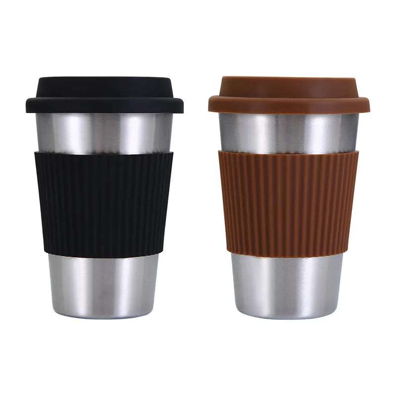 Travel Coffee Cup with Silicone Lid and Heat Resistant Grip Stainless Steel Coffee Mug