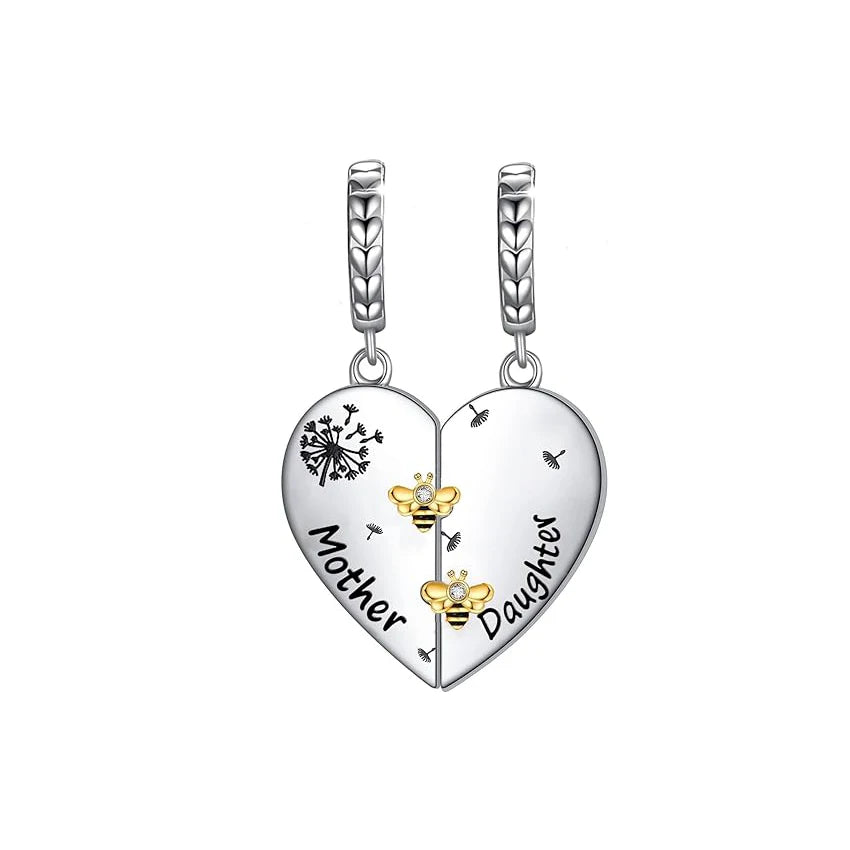 Wholesale Jewellery 925 Sterling Silver Charms Mother Daughter 1 Pair Heart Puzzle Bees Charm Beads for Bracelet for Mother