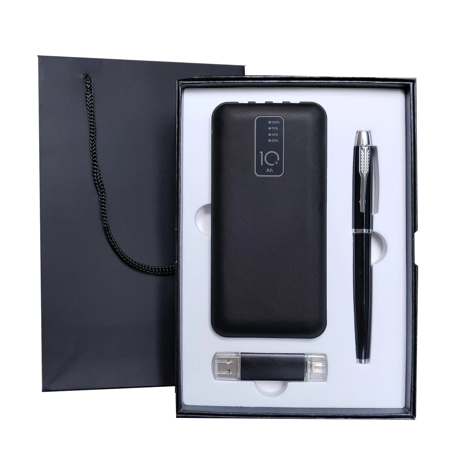 OEM Custom Logo Luxury Business Power Bank & USB Flash Drive Gift Set with PVC Material for Christmas and New Year