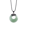 Natural Gemstone Donut Crystal Pendant Necklace Character Chinese Symbol Healing Chakra Quartz Asian Style Circle Round  Choker
