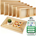 7Pcs Wooden Serving Tray Set with Handle Rectangle Nested Couch Platter for Entertaining Snack Breakfast Coffee Table Home Decor