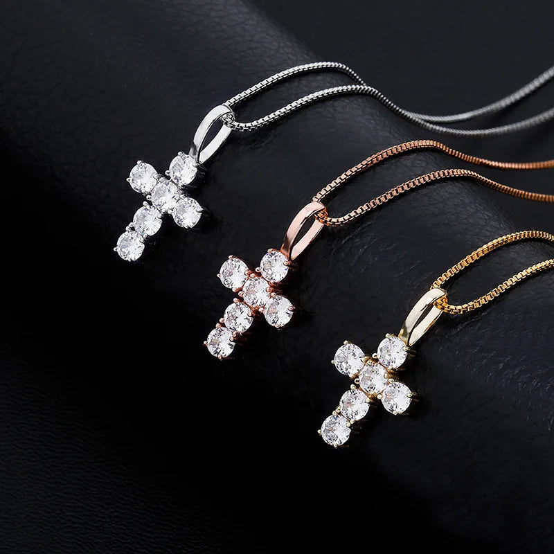 New Hot Selling 925 Silver Hip Hop Full Zircon Cross Pendant Retro Simple Style Necklace