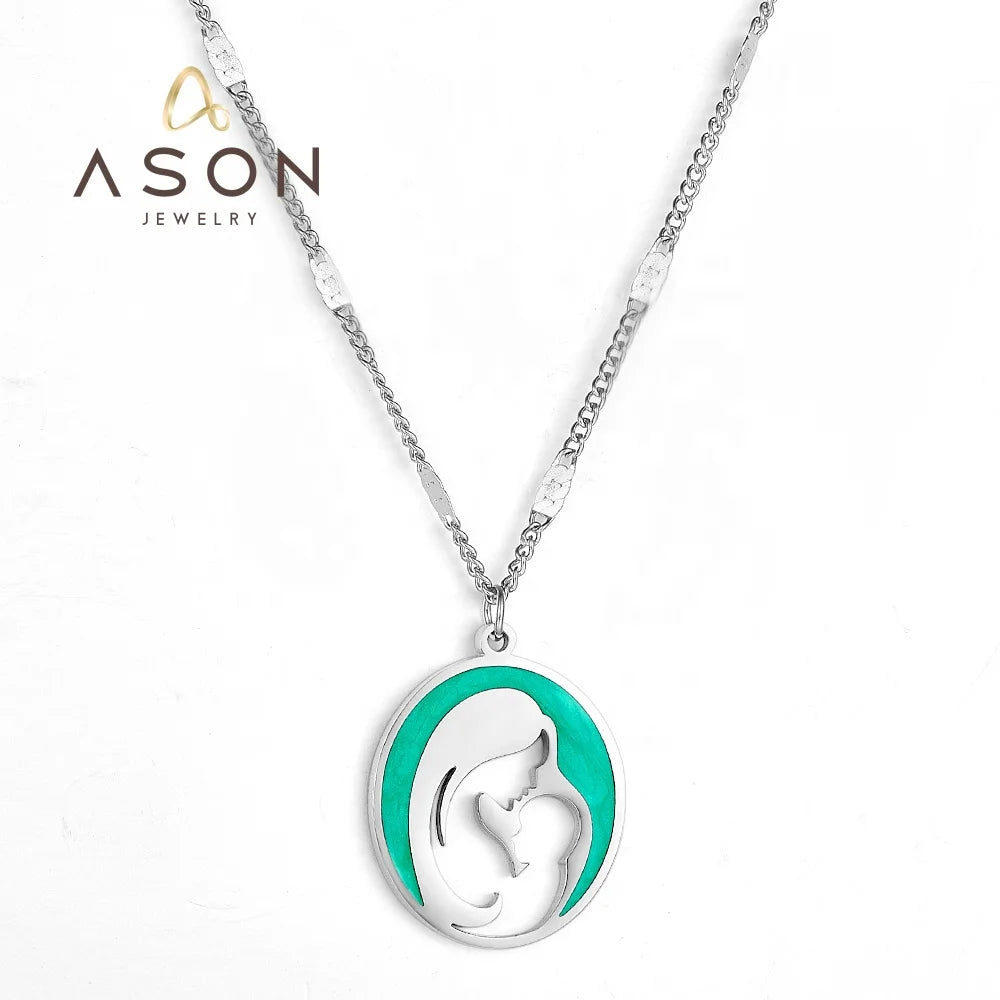 Ason Fashion Chain Necklace Women Jewelry Wholesale Mother's Day Gift Stainless Steel Jewelry Mom Baby Pendant Necklace