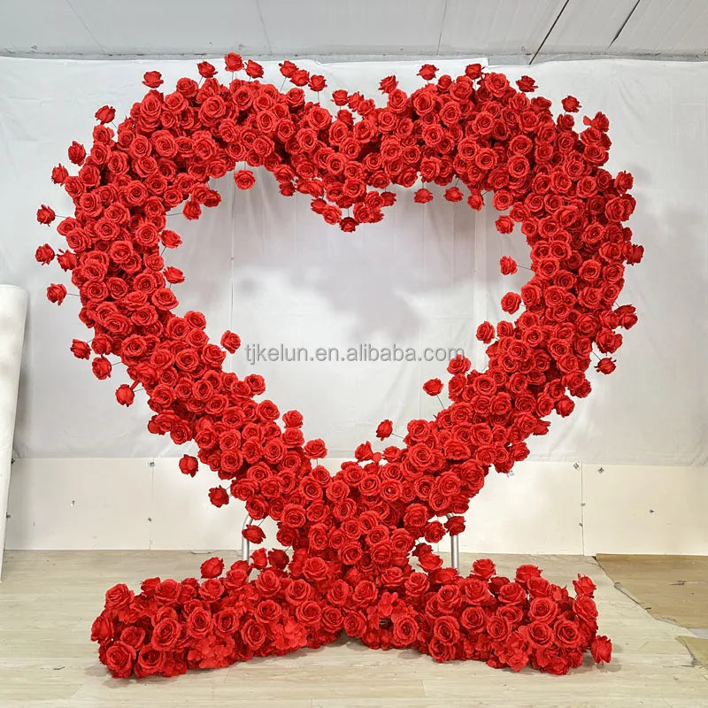 GJ-HR902 Red Floral Heart Arch Flower Heart Arch Heart Shape Flower Arch Flowers Wedding Stage Decoration for Proposal