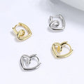 Fashion Minimalist Jewelry 925 Sterling Silver Simple Twist love Heart Shape Gold Plated Hoop Earrings for Women