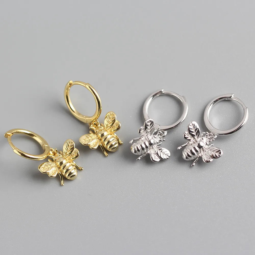 New Fashion S925 Sterling Silver Lovely Bee Pendant Dangle Hoop Earrings for Women YHE0143