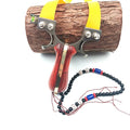 SYQT Portable Outdoor Playing Flat Rubber Catapult with Stainless Steel Bands Slingshot Shooting Toy with Wooden Base