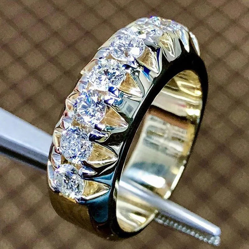 CAOSHI High End Gold Plated Mirco Pave Rings for Women Brass Rings Female Luxury Crystal Yellow Gold Ring Designs for Female