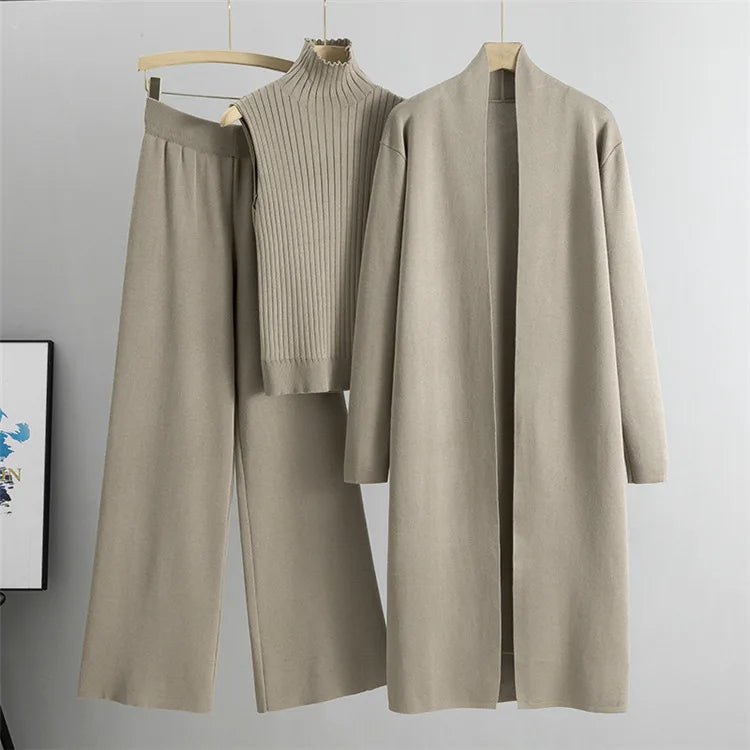Casual Knitting Women's Three Pieces Sets Sweaters Leggings Vest Jacket Long Cardigan 3 Pieces Outwear Sets Homwear for Women