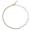 Newest Fashion Minimalistic Tennis Chain Matching Gold Plated Fresh Water Pearl Pendant Stainless Steel Necklace