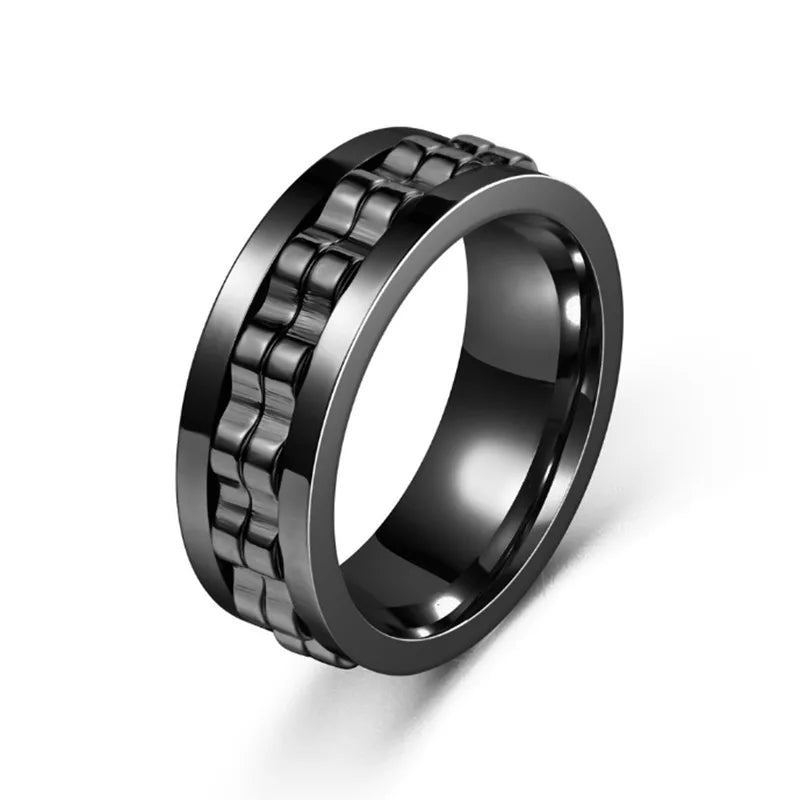 New Personalized Black Cross Border Spinner Rings Stainless Steel Rotatable Gear Anti-Anxiety Jewelry Rings for Men Women