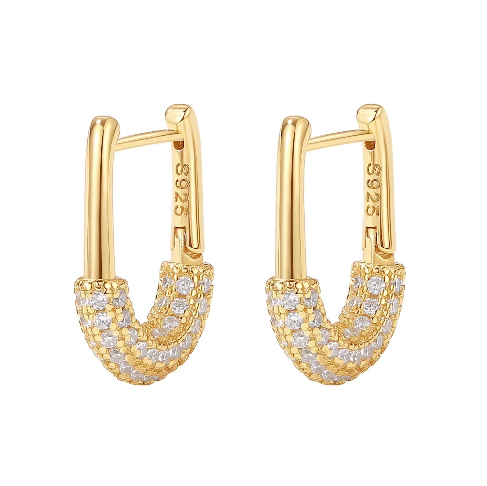 Milskye Wedding Fine Fashion Jewelry for Women Couple Set 925 Silver 14K Gold Zirconia Oval Huggie Hoop Earrings