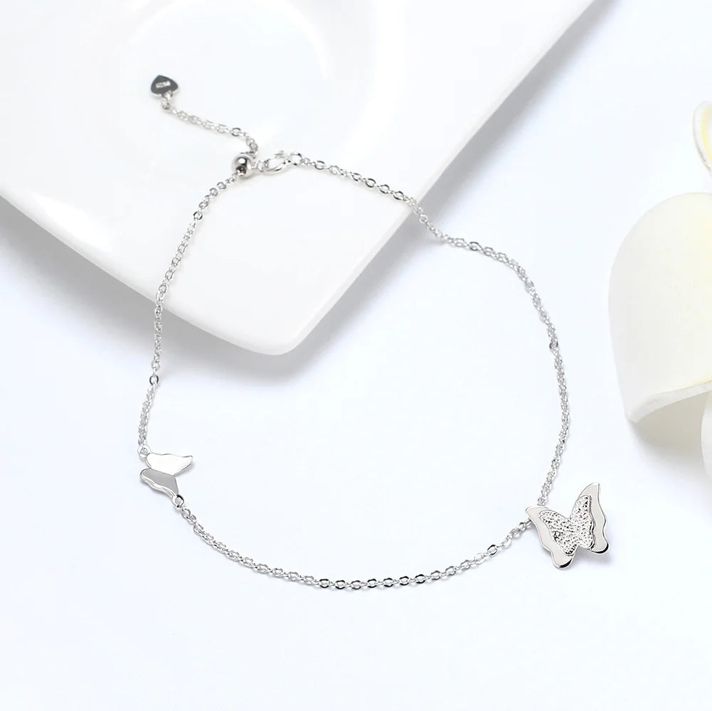RINNTIN SA63 New Arrival Fashion Non Tarnish Jewelry 925 Sterling Silver Butterfly Beads Chain Anklet Bracelet Animal Jewelry
