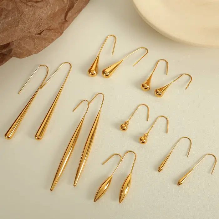 Fashion Stainless Steel Metal Geometry Waterdrop Shape Earrings Gold Color Plated Waterproof New Statement Jewelry