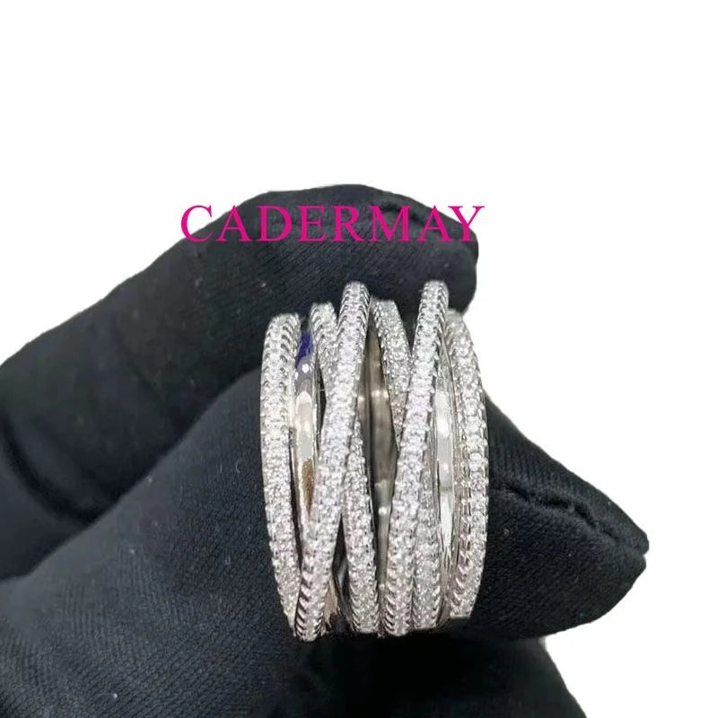 Cadermay 13mm Width Trendy 2022 D VVS  Moissanite Sterling Silver 925 10k 14k 18k Eternity Diamond Wedding Ring Band