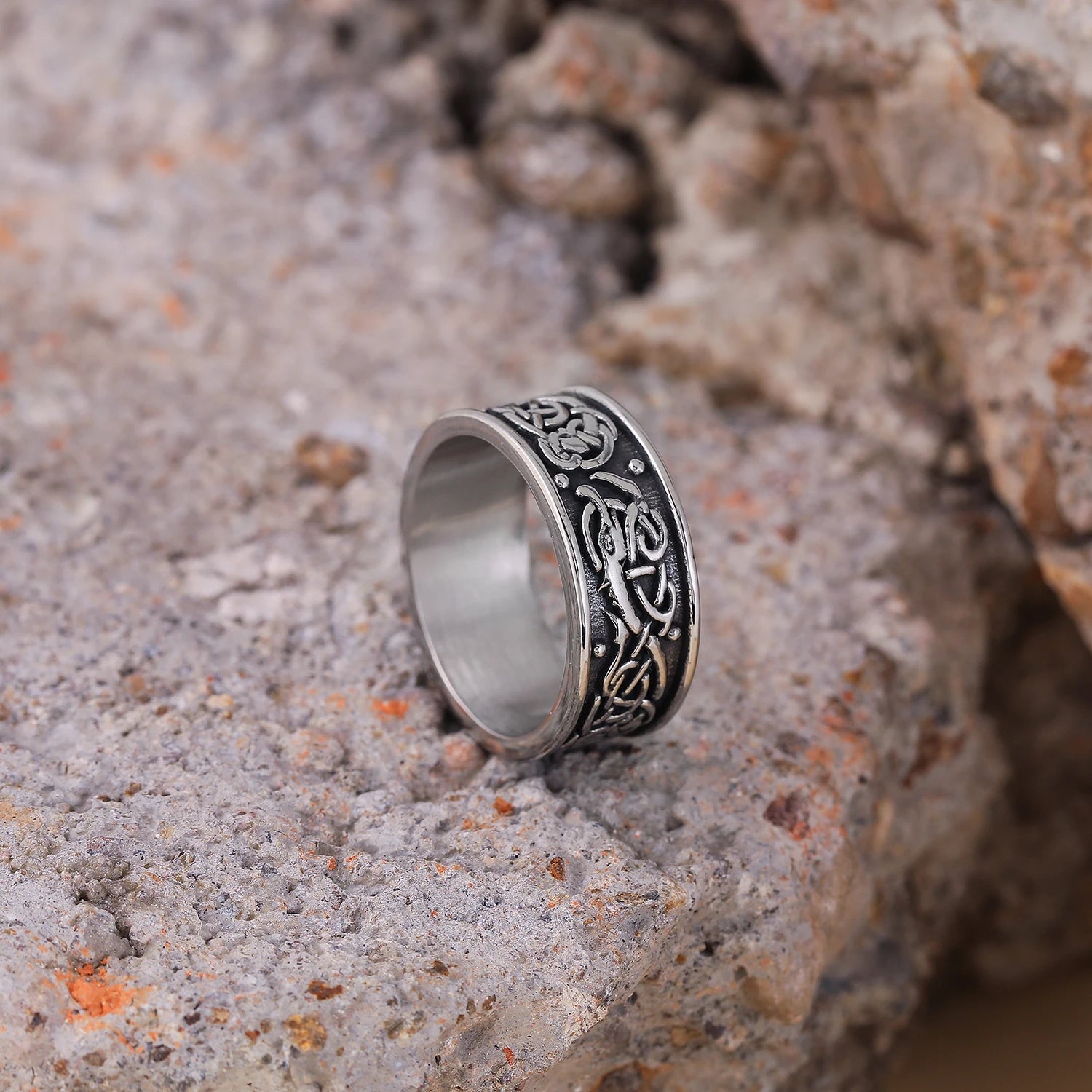 Nordic Viking Stainless Steel Silver Jewelry Amulet Dragon Dreki Scandinavian Jormungand Man Ring