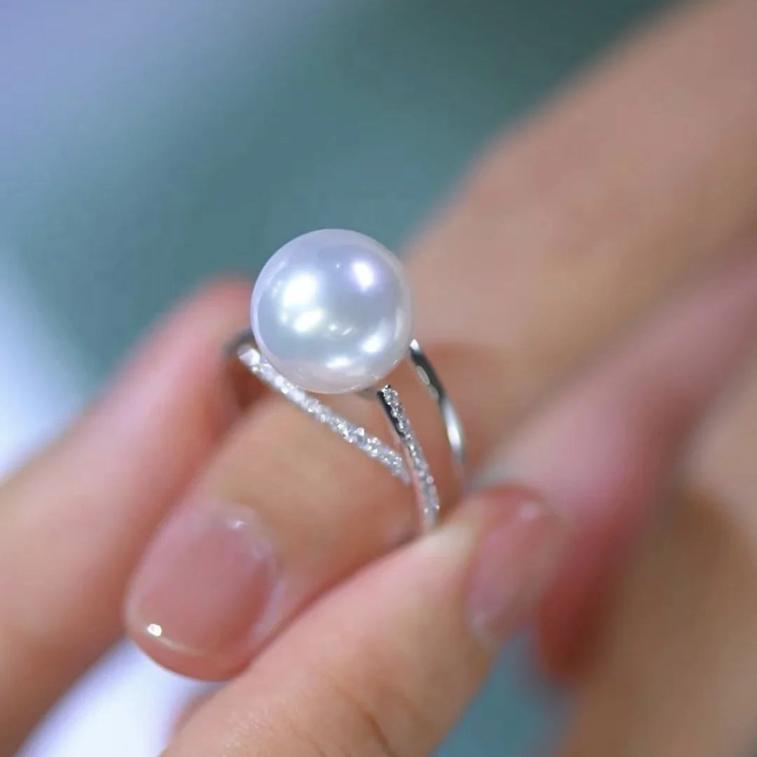 R750 11-12mm Natural Freshwater Pearl Ring Accessory 925 Sterling Silver Adjustable Size Engagement Jewelry Ring for Women