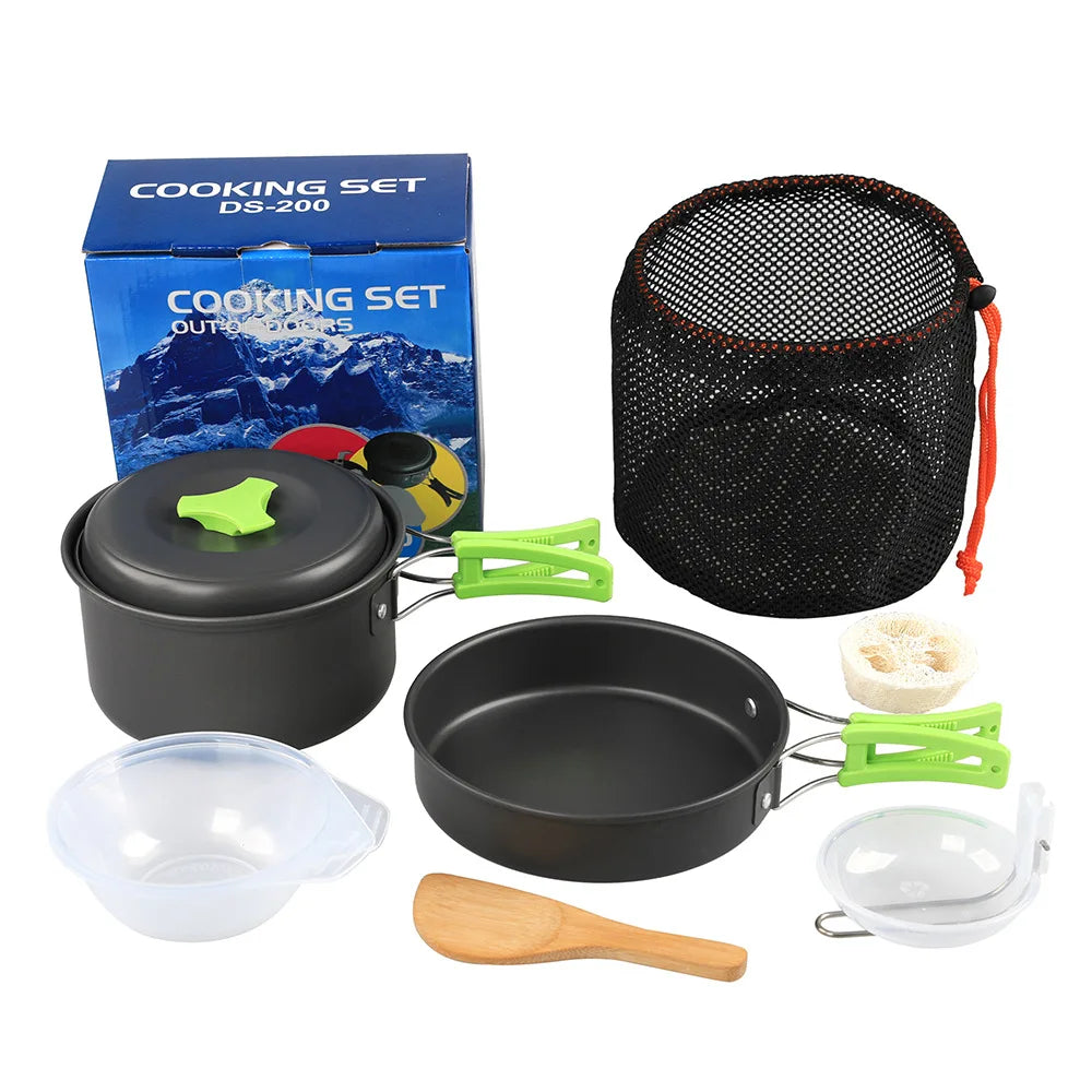Outdoor Travel Hiking Picnic Cookware Pan Pot Bowl Spoon Fork Utensils Camping Tableware Sets Cooking Pot
