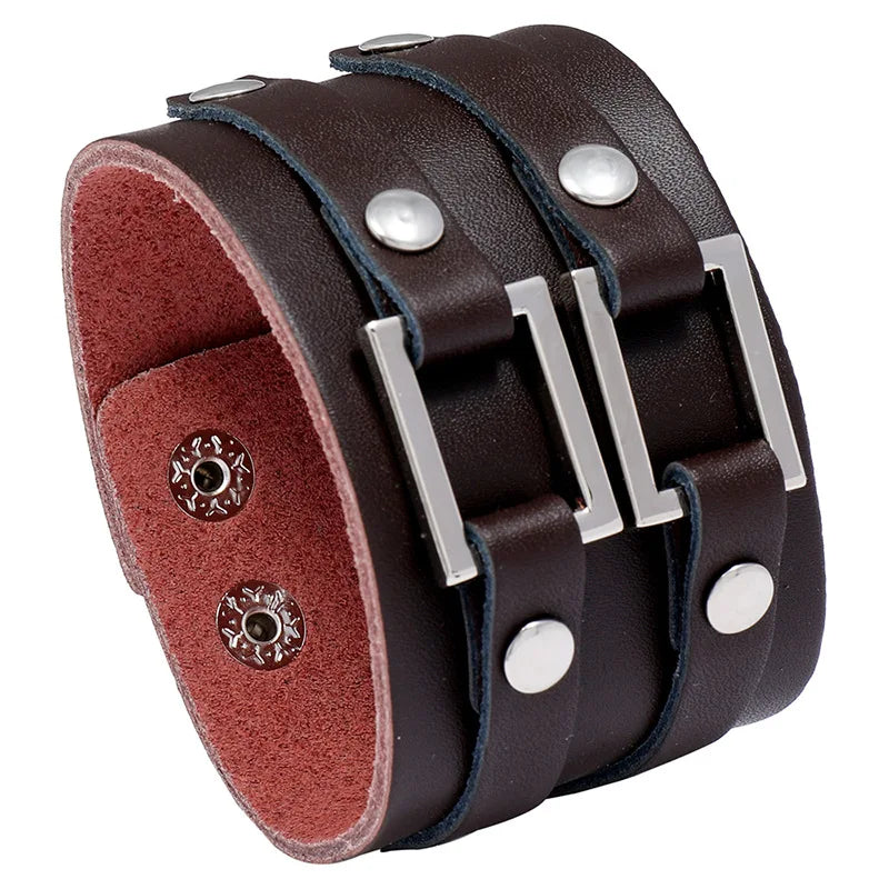 Custom Acceptable Wholesale Fashion Two Layer Snap Button Lock Wristband Bracelet