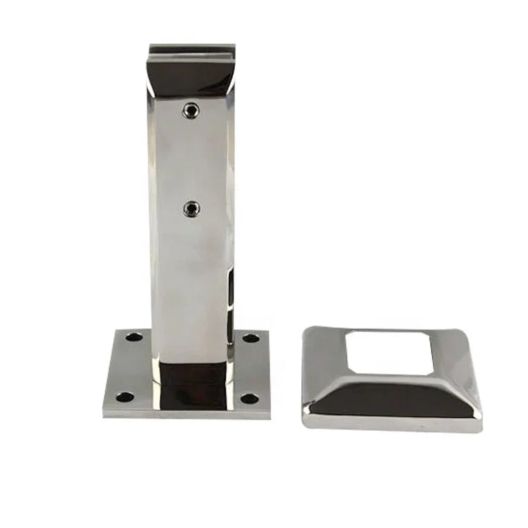 EKOO Modern SS316/316L Frameless Glass Pool Fence Deck Mounting Spigots Square Base Plate 8-12mm Thickness No Drilling Required