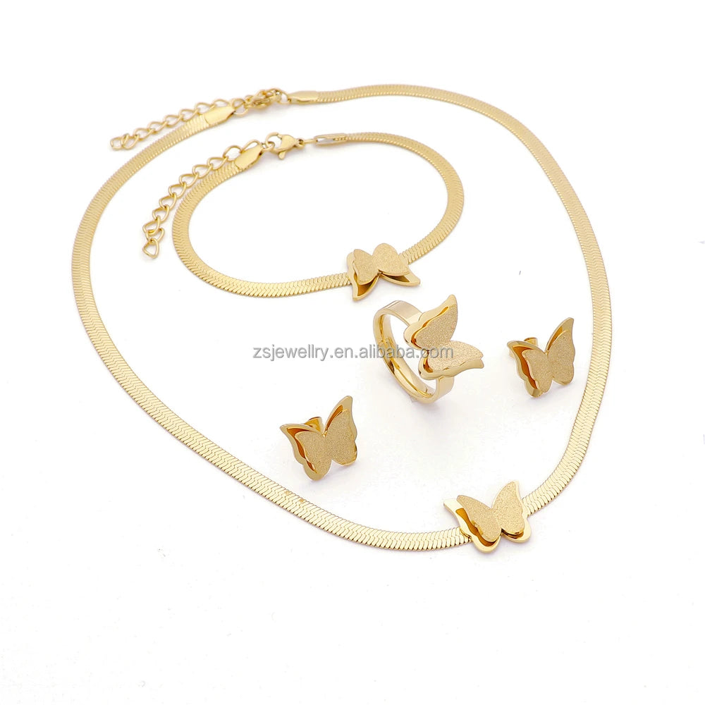 Customized Women's Jewelry Set Butterfly Fashion 18K Gold Plated Stainless Steel for Weddings Parties Gifts From Yiwu China