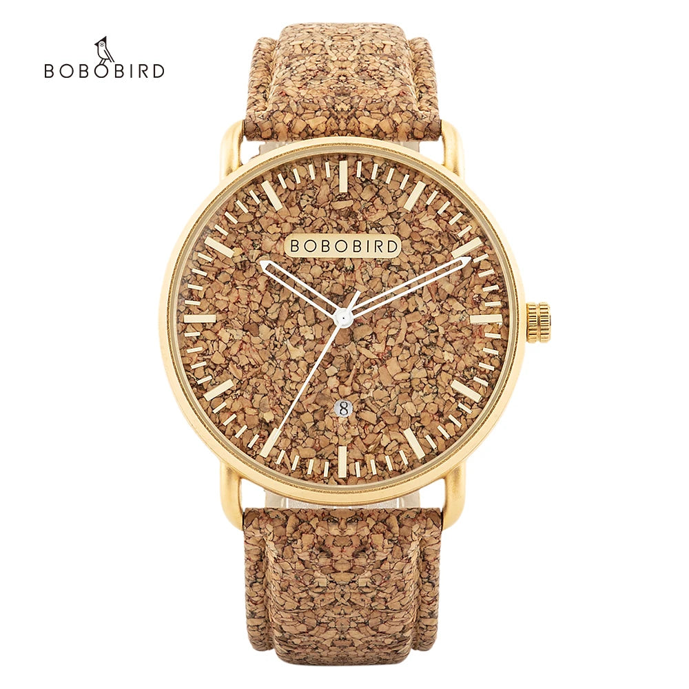 BOBO BIRD Brand High Grade Fashion Male Customizable Minimalist Watch T65 logo Wood Watch Men Cork Watch As Father Gift