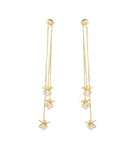 Fashion Long 925 Silver Post Floral Dangle Earring Cz Zircon Flower Tassel Earring for Women Girls Jewelry Hot Sales