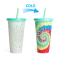 Bpa Free 24OZ Tie Dye Style Cold Creative Cold Coffee Mug Plastic Tumbler Color Changing Cup