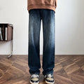 Custom Plus Size Wide Leg Straight Baggy Washed Dark Blue Denim Loose Mens Pants Trousers