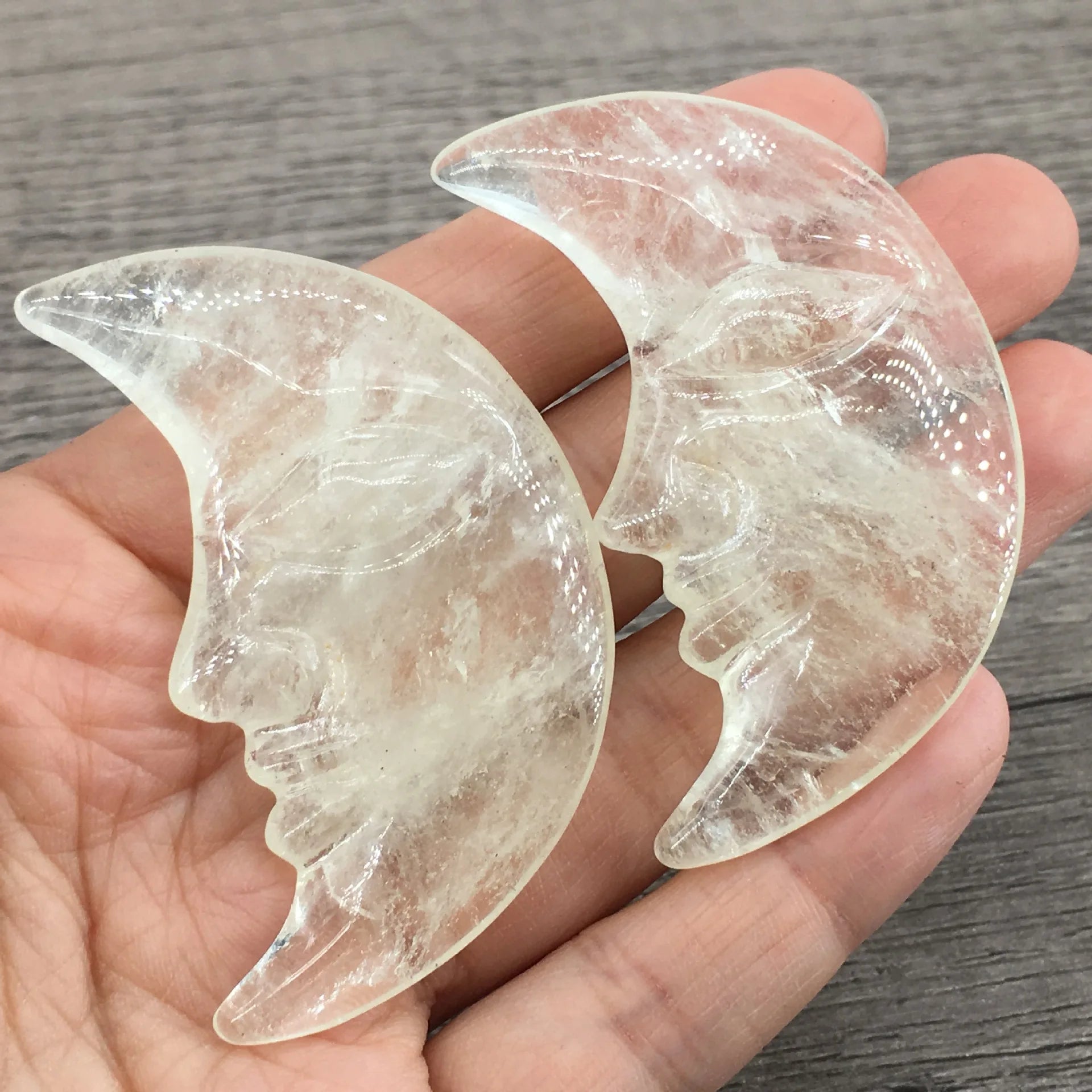 2026 Wholesale Natural clear Quartz Moon Face Hand Carved Crystal Moon
