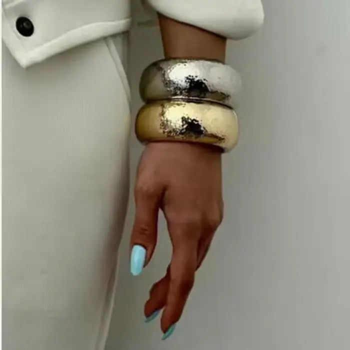 Chunky Smooth Wide Cuff Bracelet Bangle for Women Thick Gold Plated Waterproof Bracelet Bangle Jewelry