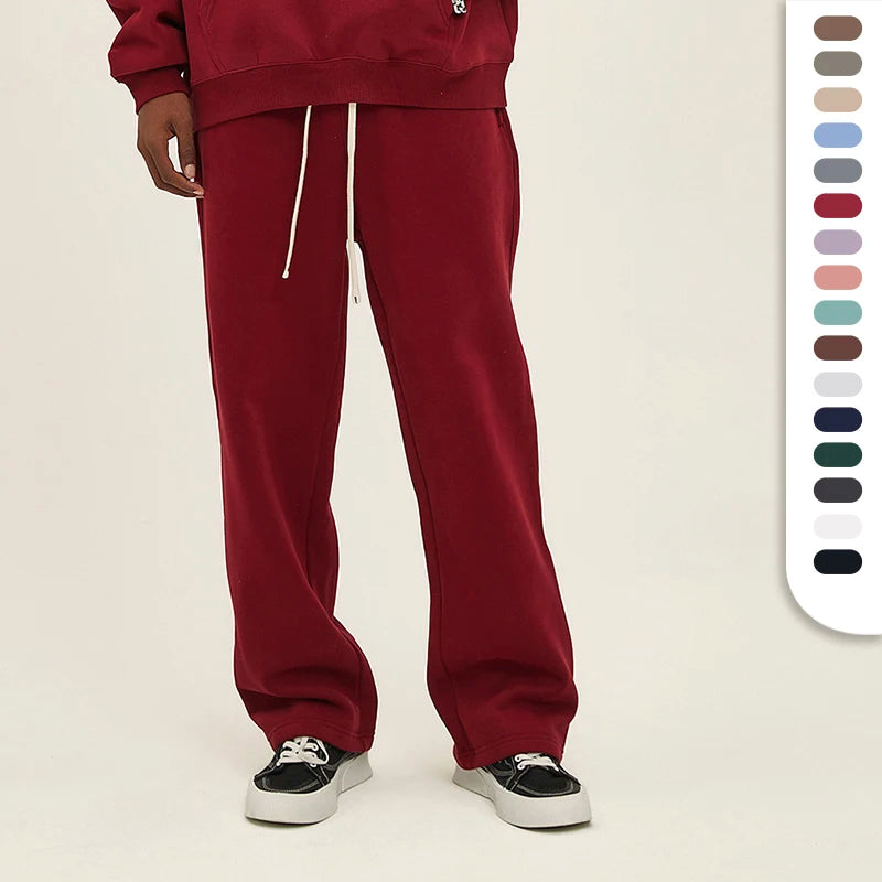 Wholesale Track Pants Warm Cotton Fleeced 350GSM Heavyweight Grey Sweatpants Daily Street Wear Straight Jogger Pants