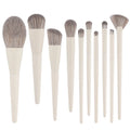10pcs Synthetic Creamy White Wood Handle Makeup Brush Set with Concealer Eyeliner Eye Shadow & Fan Style for Face
