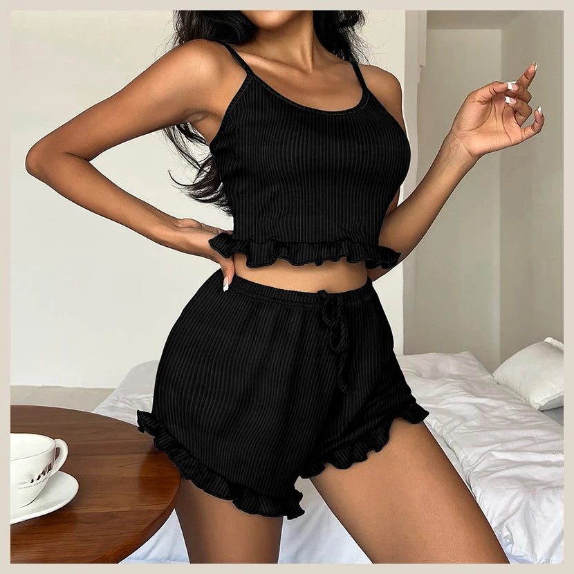 P235 New Arrival Women'S Clothing Solid Short Sleeve T-Shirt Shirt Shorts Set Fashion Casual Home Wear Pajamas Set