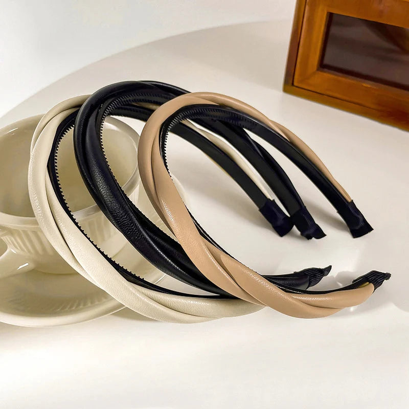 Slim Cross Braided Women Faux Leather Headbands Non-slips PU Hairbands for Girls