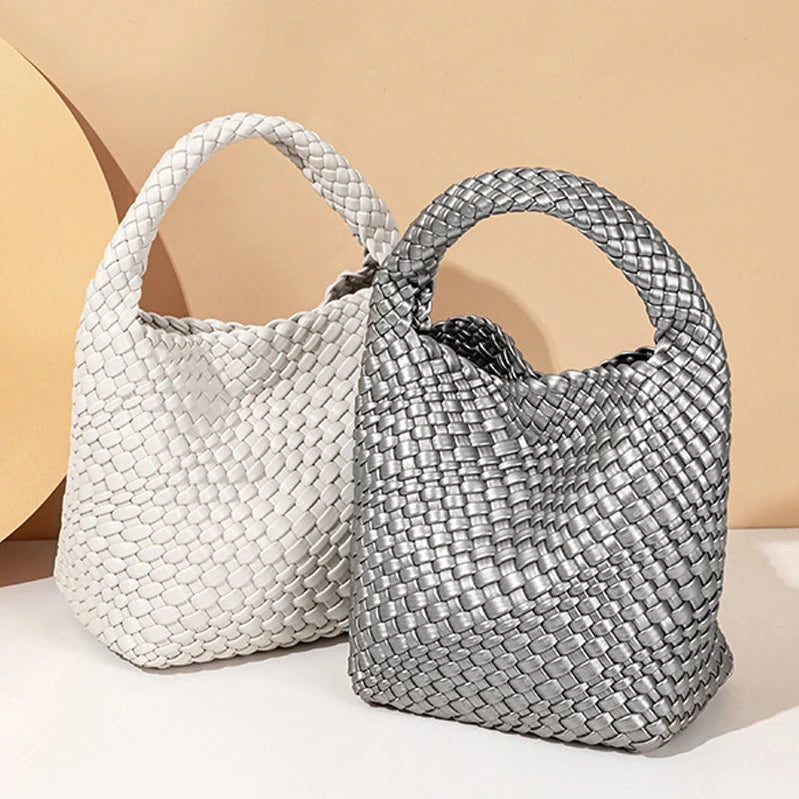 Handmade Neoprene Woven Shoulder Bags for Women Hobo Tote Handbag Mini Clutch Purse with Magnetic Buckle Crossbody Phone Bag