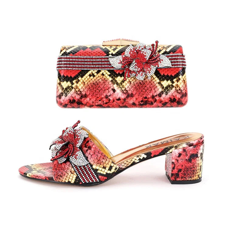 35-44 Big Size Luxury Elegant Shoes and Bag Set for Women and Lady Clumsy Block Heels Party Banquet Shoes and Bag Heeled Sandals