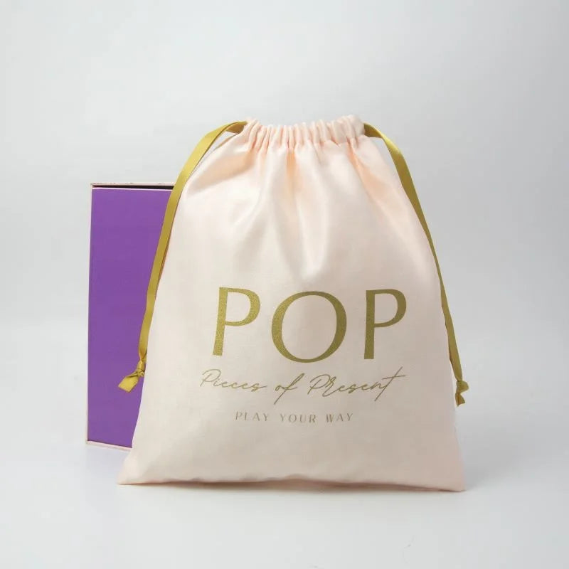 High Quality Custom Logo Printed Cloth Satin Bag Luxury Shoe Collection Dust  Drawstring Pouch
