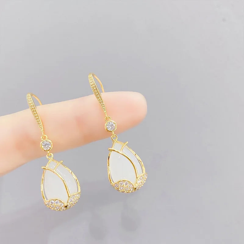 HOVANCI 4 Newest Design S925 Silver Pin Flower Opal Hook Earrings Crystal Rose Hoop Earrings for Women for Weddings