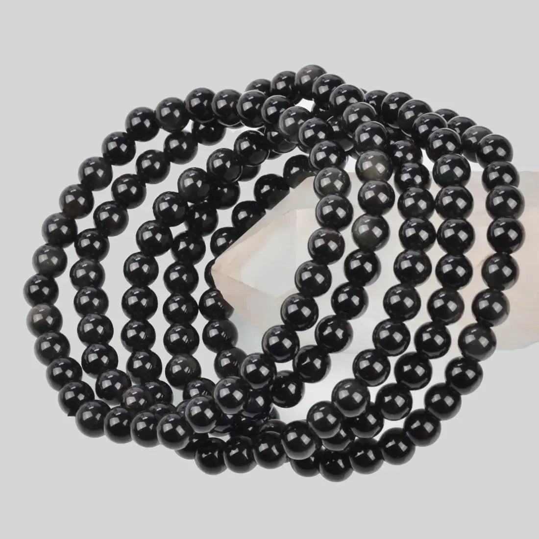 Classic Natural Gemstone Black Obsidian Beaded Bracelet 6mm 8mm 10mm Stretch Elastic Natural Stone Crystal Healing Power Energy