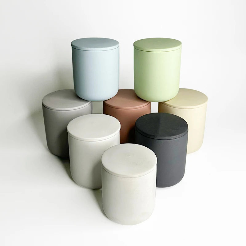 Tarros De Vela Black White pink Yellow Modern Frosted Ceramic Candle Container Jars With Lid 240ml 8oz