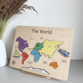 Montessori Wood Toy Learning Puzzle of Continents World Map Puzzle Christmas Gift for Kids Wood Map Puzzle