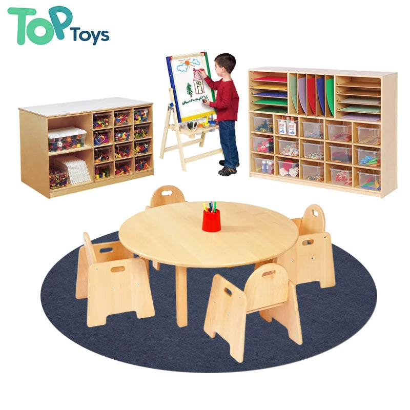 Montessori Modern Preschool Early Education Center Nursery Wooden Table Chair Set Daycare Toy Storage Cabinet Bookshelf Bathroom