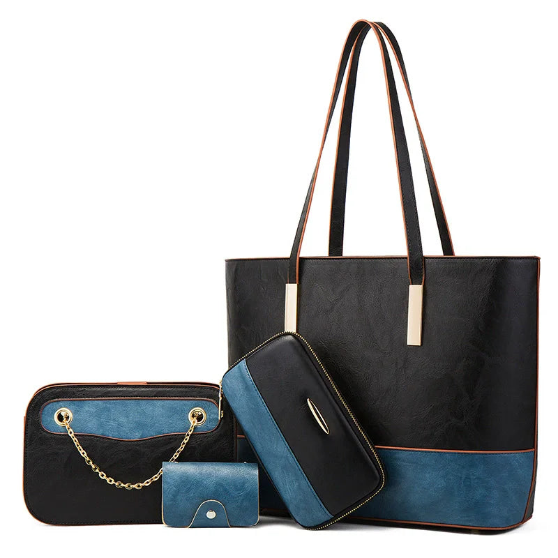 China Custom Tote Hand Bag Contrast Color Cheap Bags in 4 Pieces Women Fashion Tassel Decoration Bag Sets 3 Piece Handbags