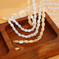 Chris April 316L Stainless Steel Natural Sea Shell Beads Oval Beads Chain Necklace