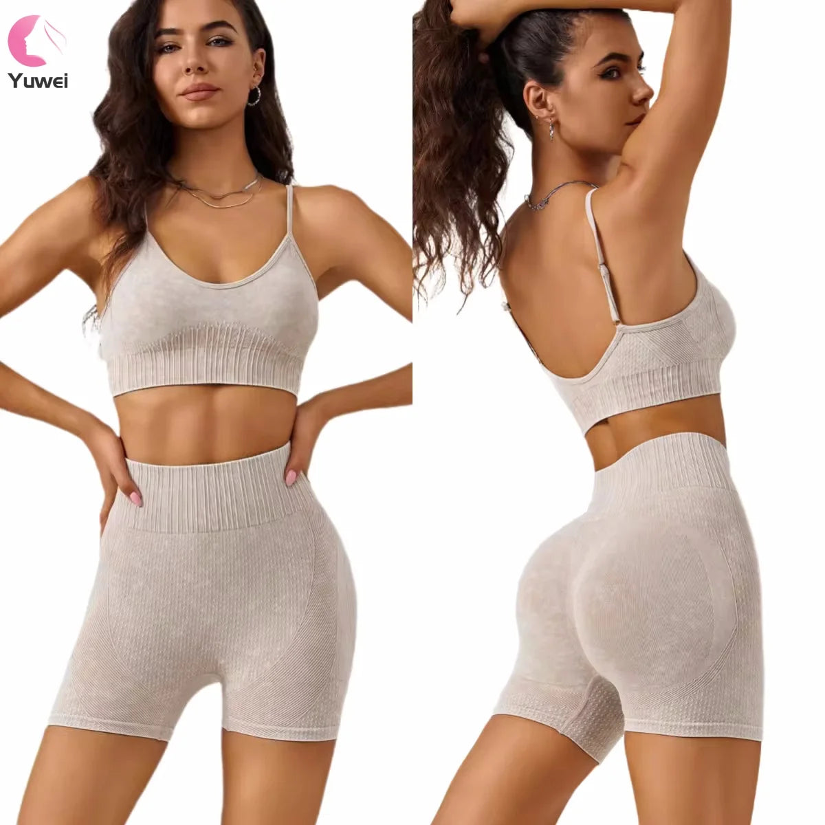 Workout Sets Two Piece Outfits for Women Gym Yoga Seamless Sports Bra Biker Shorts Yoga Shorts Set