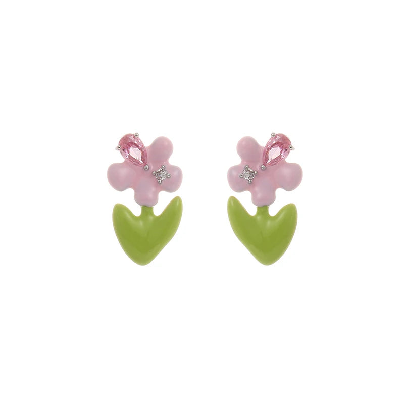 Fashion Cute Oil Drop Flower Earrings Exquisite Trendy Y2K Jewelry Enamel Stud Earrings for Women Girls