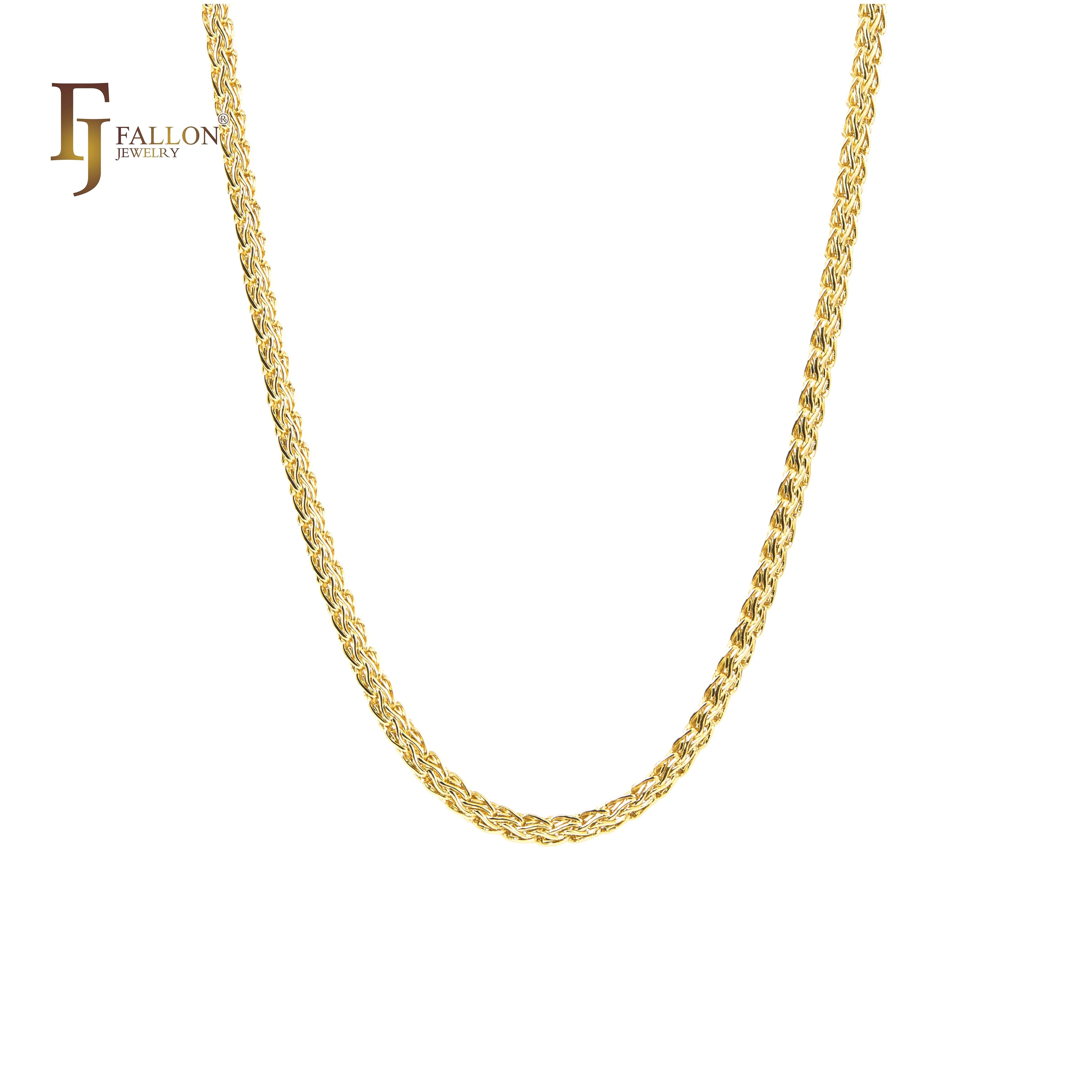 4.2mm+ FJ Fallon Fashion Jewelry Fancy Spiga Double Cable Link Chain Plated in 14K Gold Brass Based