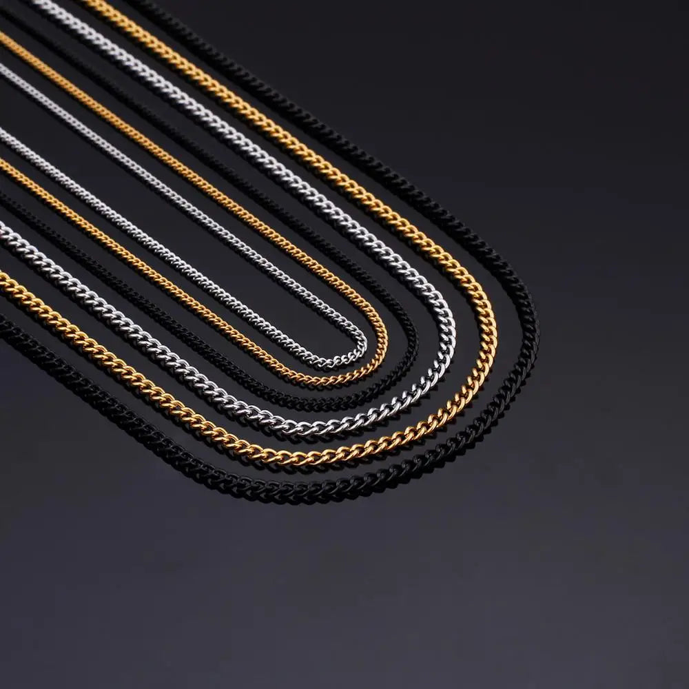 KALEN 2mm 3mm Gold Black 316L Stainless Steel Round Curb Chain